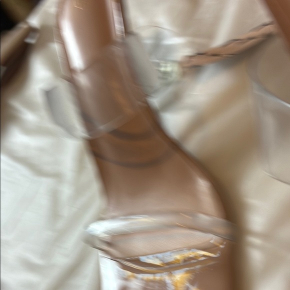 Tan Cream Square Toe Heels with Minimalist Design - Picture 7 of 9